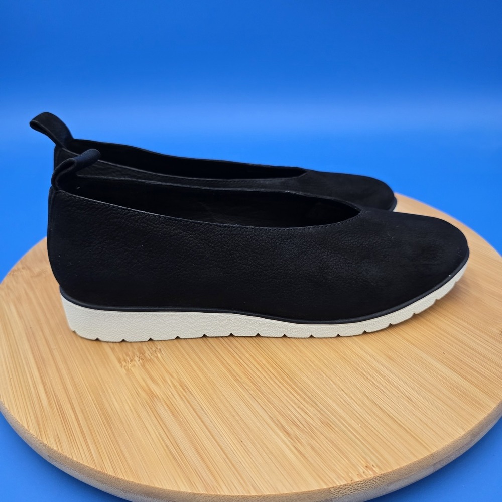 Eileen Fisher Humor Nubuck‎ Low Wedge Slip on Shoes Black Midnight Wheat  6.5